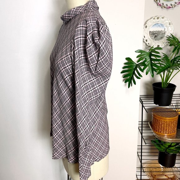 Zara Woman pink and black plaid blouse with high collar - size XL - Picture 4 of 9